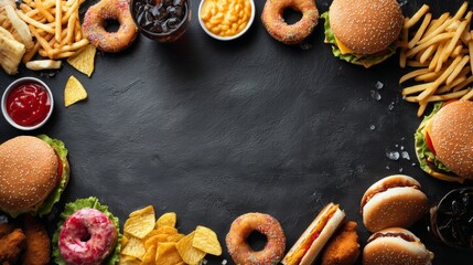 Fototapeta premium Minimal Junk Food Background with Copy Space for Food Promotion