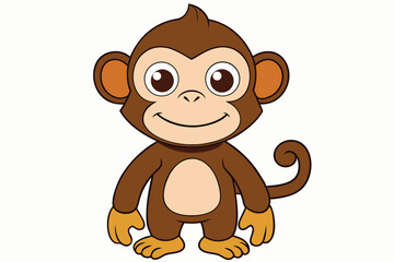 Fototapeta premium Cartoon monkey stands upright featuring large eyes, brown fur, and a cheerful smile