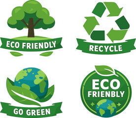 Eco-friendly icons featuring recycling and go green symbols