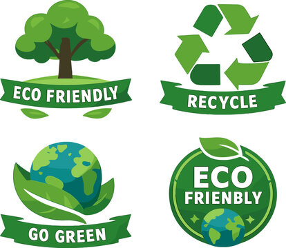 Eco-friendly icons featuring recycling and go green symbols