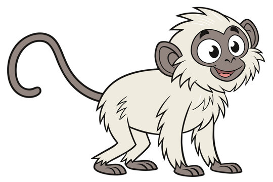 Cheerful monkey cartoon with furry white coat shows its playful side clearly