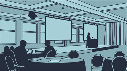 Corporate Speaker Presentation to Business Audience at Professional Training Seminar Event Illustration