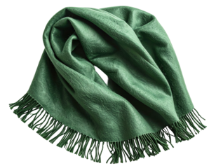 Folded green throw blanket with fringe