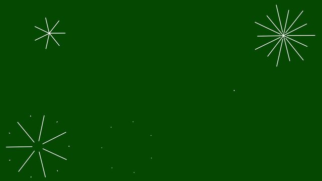 Fireworks circle explosion animation featuring sharp glowing lines ellipse bursting sparks and energetic motion graphic elements on solid green screen background 4K