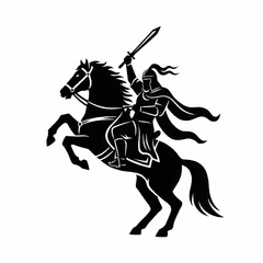 Fototapeta premium Warrior Knight on Horseback with Sword Raised High.