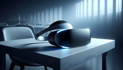 Virtual reality headset on modern table