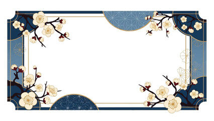 An ornate blue frame with floral patterns and empty space for text or image insertion viewed from directly above