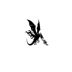 Fototapeta premium Black Silhouette Dragon Breathing Fire.