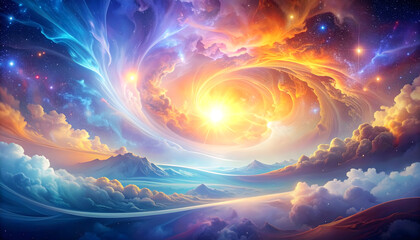 Beautiful swirling dynamic skyscape with brilliant light