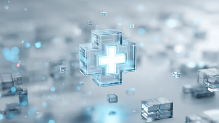 futuristic medical cross, digital healthcare concept, glass medical symbol
