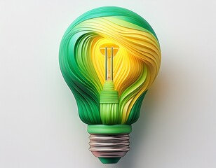 green and yellow realistic 3d light bulb isolated on white background