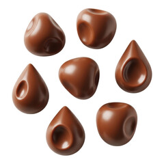 Obraz premium Seven shiny chocolate drops isolated on transparent background for dessert or candy concept