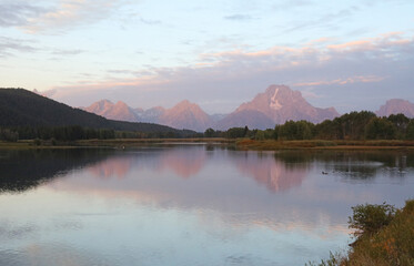 Tetons turned pink at sunrise, Grand Teton National Park, Wyoming  USA
