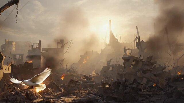 Dove of peace in a war zone.