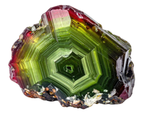 Multicolored crystal formation with concentric polygonal zones