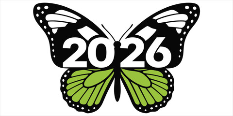 Butterfly with 2026 numbers on wings on white background year future © rayhan039