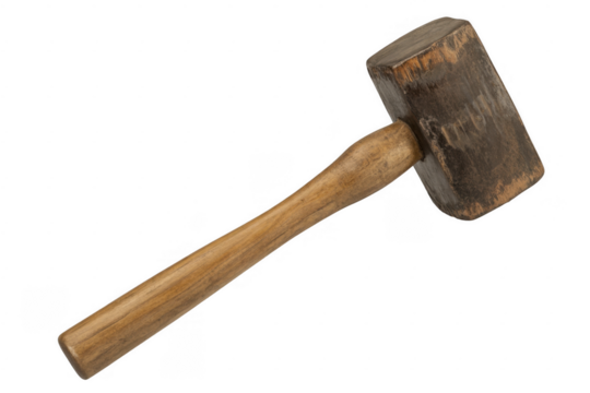 Wooden mallet with a brown handle tool hammer isolated on a transparent background - Powered by Adobe