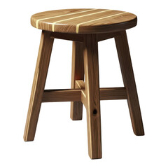 A wooden stool with a slatted seat isolated on transparent background