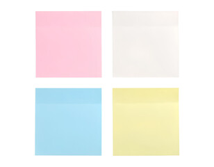 Fototapeta premium Four pastelcolored sticky notes isolated on a transparent background.