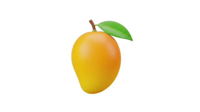 3D Mango with a green leaf on transparent background - Powered by Adobe