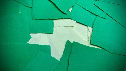 green pieces of torn paper with ripped edges. torn green pieces. Green background from green pieces. Ripped green paper mockup isolated