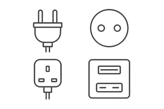 Set of electrical plugs and sockets icons