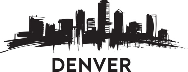 Denver city skyline brush stroke silhouette with bold typography on a transparent background © Bakalia