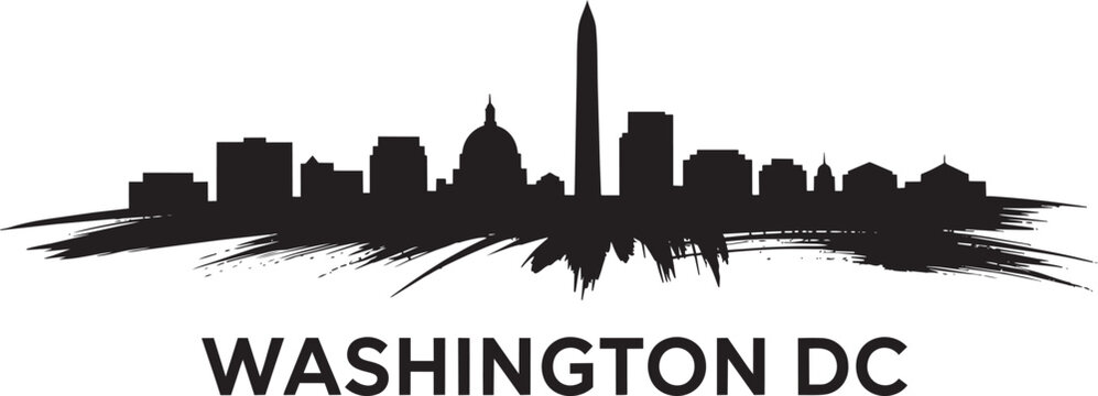 Washington dc skyline silhouette with artistic brush stroke effect on transparent background