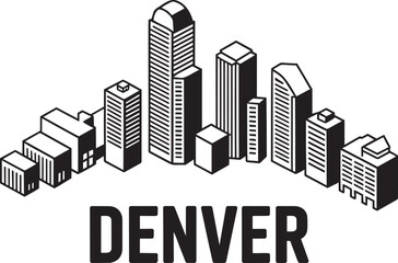 Obraz premium Denver city skyline isometric view black solid silhouette buildings on transparent background