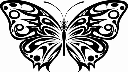 Elegant black butterfly with intricate patterns on wings