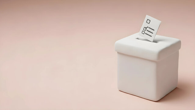【3Dクレイアート】投票箱と投票用紙と広大な余白　選挙とアンケート調査を象徴するビジネス背景素材　手作り粘土風　意見募集やフィードバックのイメージ