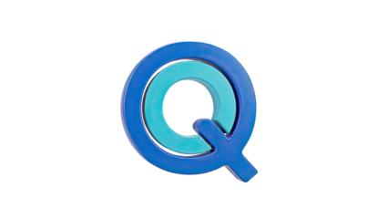 3D Rendering of a Blue and Teal Letter Q on transparent background