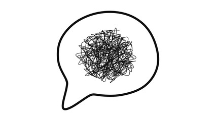 Minimalist hand drawn speech bubble with tangled scribble brain on transparent background. For psychology blogs, mental health awareness, and creative communication designs. Messy brain. PNG