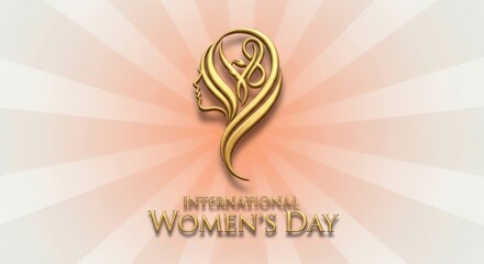 International womens day golden emblem featuring a stylized female profile and the event title, symbolizing empowerment and equality