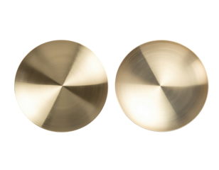 Two golden circular discs, radial light
