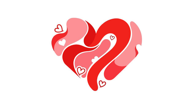 Vector illustration of a stylized red heart surrounded by smaller hearts and flowing shapes dfgdfg.eps
