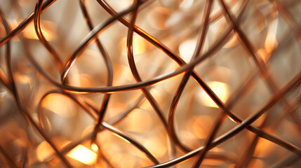 Golden metallic wires intertwined in abstract pattern