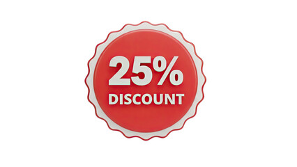 25% discount sticker with red and white colors on transparent background