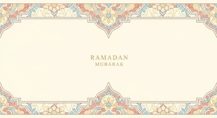 Ramadan mubarak greeting with ornate islamic border and calligraphy