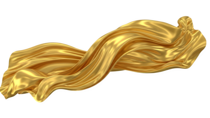 Golden fabric flowing dramatically on black background