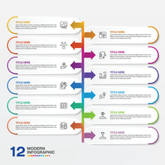 Modern infographic with 12 steps, process or options. 