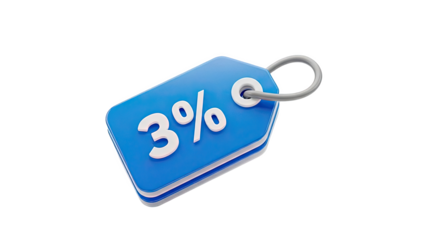 3D 3% discount tag icon on transparent background