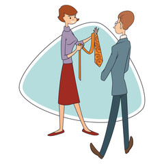 Salesperson helps customer choose tie.