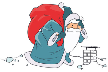 Tired Santa works hard delivering gifts.