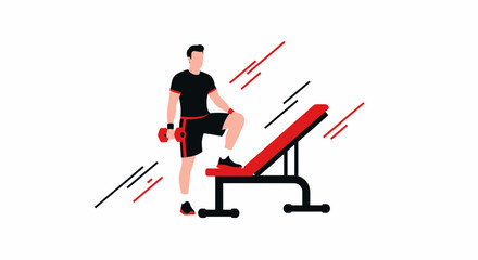 Man Exercising with Dumbbell and Weight Bench - Fitness and Workout Concept