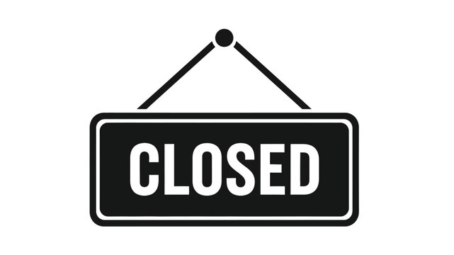 A simple black and white illustration of a closed sign hanging from two strings