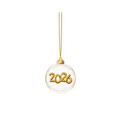Golden 2026 ornament hanging isolated on transparent background