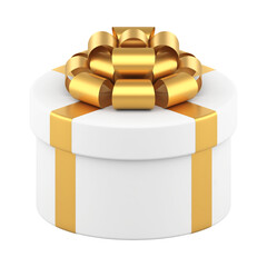 Elegant gift box with golden bow isolated on transparent background