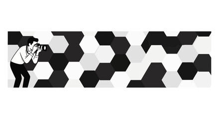 Photographer Capturing Abstract Hexagon Pattern - Black, White, Gray