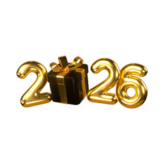 Celebrating the new year 2026 with a gift isolated on transparent background